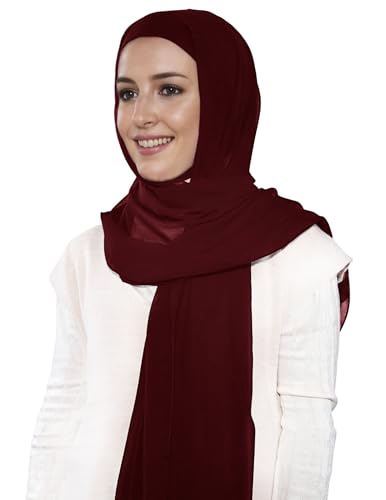 Lina & Lily Premium Chiffon Ninja Instant Hijab Scarf Stitched Jersey Cap Neck Cover Full Coverage - color: Dark Red