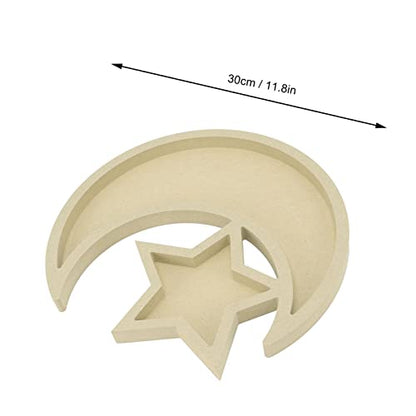 Wood Tray Moon Wooden Star Tableware Eid Mubarak Party Serving Tableware Multifunctional Wood Moon Tray for Home Ramadan Party Garden Decor