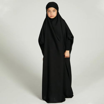 ODIZLI Muslim One Piece Prayer Hijab Dress Women Hooded Abaya Full Cover Islam Dubai Modest Robe - color: Black Kids, size: 6-7 Years