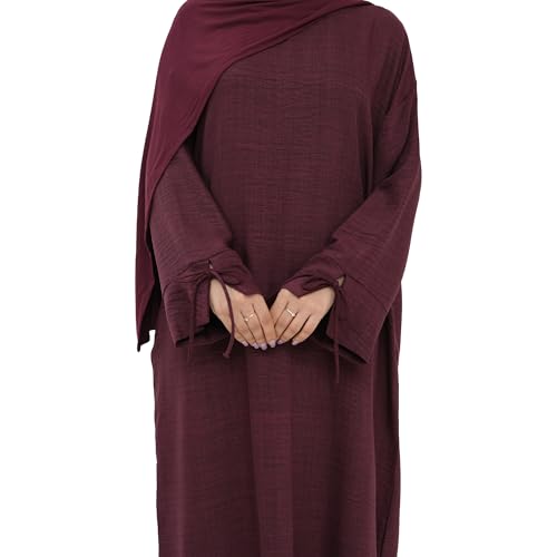 Women 1PC Abaya Dress Simple Kaftan Eid Dress for Women Muslim Casual Robe Fashion Jilbab Dubai Travel Outfits - color: Wine, size: X-Large