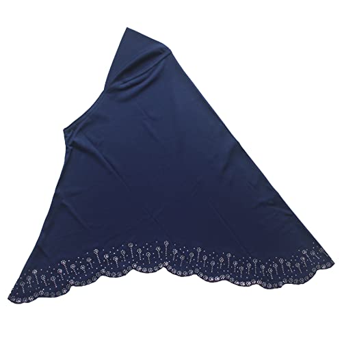 Instant Hijab Scarf for Women Muslim Women Clothing Headscarf for Girls with Czech Rhinestone - color: Navy Blue-wavy Edge