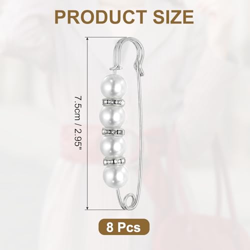 MECCANIXITY 진주 브로치 핀, 장식용 안전 핀 브로치 패션 스웨터 숄 크리스탈 클립 칼라 드레스 셔츠 의류 액세서리 여성용 - color: 화이트 / 실버, size: 2.95"