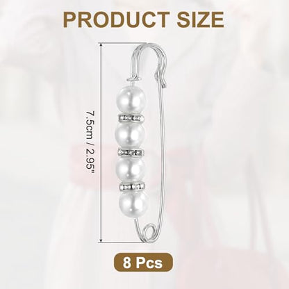 MECCANIXITY 진주 브로치 핀, 장식용 안전 핀 브로치 패션 스웨터 숄 크리스탈 클립 칼라 드레스 셔츠 의류 액세서리 여성용 - color: 화이트 / 실버, size: 2.95"