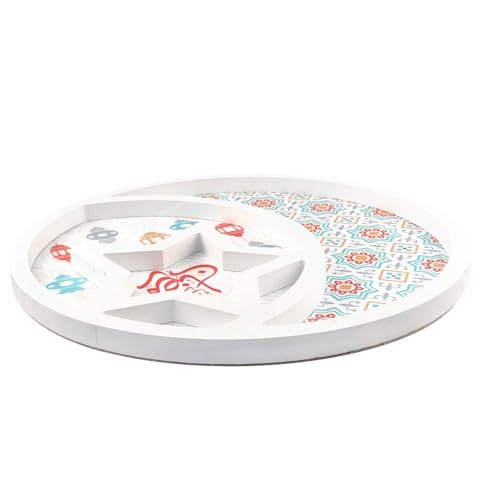 Ramadan Decorative Serving Tray, 11.8 inch Round Dessert Platter, Islamic Festival Moon Star Design, White