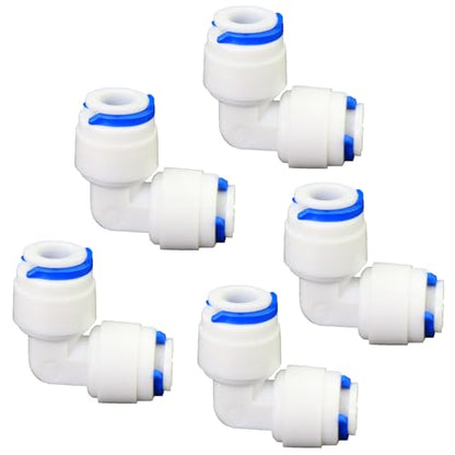 1/4" Push-Fit Elbow & Straight Combo for RO System, 5 Pcs | 90-degree elbow and straight push-in adapters for reverse osmosis water filters, purifiers & under sink plumbing. - style: 1/4 inch quick connect elbow