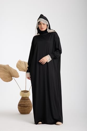 SODEF One-Piece Hooded Bonet Women's Prayer Dress | Regular Fit | Cotton Polyester Knit | Long Sleeve | Black, 36 - Multiple - size: 36