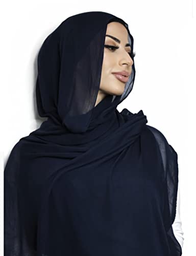 Txameru Women's Viscose Cotton Hijab Scarf - color: Navy Blue