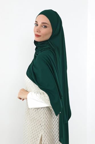 Aisha's Design Neck-Covering Practical Jersey Hijab with Built-In Ninja Bonnet - color: Green
