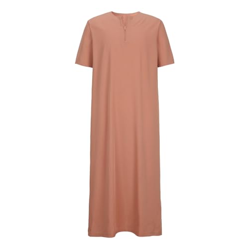 Muslim Thobe Robe for Mens Long Sleeve Thobe Thawb Middle East Saudi Arab Caftan Crew Neck Islamic Abaya Dubai Robes - color: Khaki, size: XX-Large