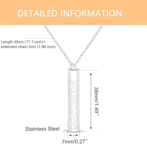 Spiritual Muslim Cylinder Necklaces - Stainless Steel Arabic Quran engraved Pendant Necklace for Men Women YA5082 - color: White