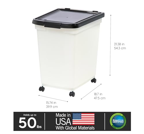 IRIS USA Dog Food Storage Container, Up to 50 lbs, Pearl/Black, Made in USA - color: Pearl/Black, size: 50 lbs