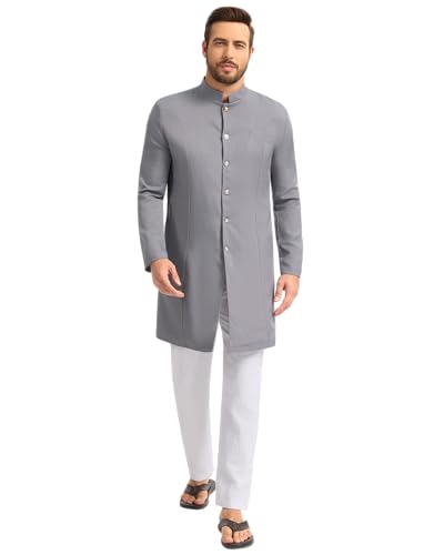 YAOHUOLE Mens Kurta Coats Indian Ethnic Royal Suits Jubba Thobe for Men - color: Gray, size: Medium