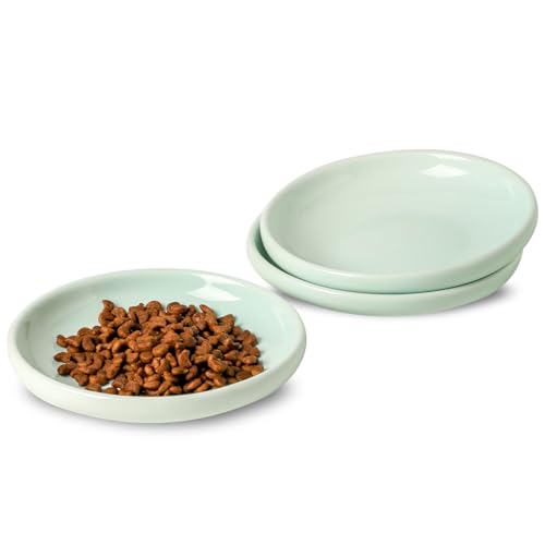3 PCS Ceramic Cat Bowls, 5.5 in Pet Bowl Cat Dishes for Food and Water, Small Dog Dish(Blue) - color: blue