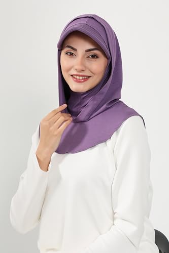 Aisha's Design Full Coverage Cotton Bonnet Hijab with Visor Modest Underscarf Bonnet - color: Purple