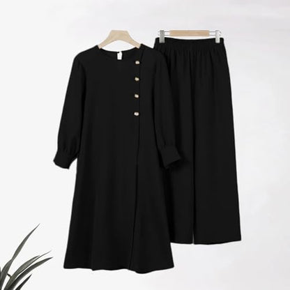 IDOPIP Abaya Dress for Women Muslim Set Long Sleeve Ramadan Islamic Dress Shirt with Pants 2PCS Dubai Prayer Casual Clothes - color: Black - Split, size: 3X-Large