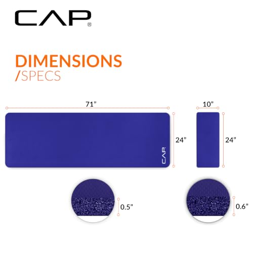 CAP Barbell 1/2-Inch High Density Exercise Yoga Mat with Strap | Multiple Options - color: Blue, style: Yoga Mat w/Knee Pad