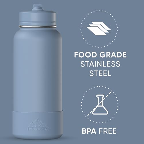 Hydrapeak 32oz Sport Insulated Water Bottle with Straw Lid, Leak & Spill Proof, Keeps Drinks Cold for 24 Hours, Hot for 12 Hours, Premium Stainless Steel Water Bottles (32oz, Modern Blue) - color: Modern Blue