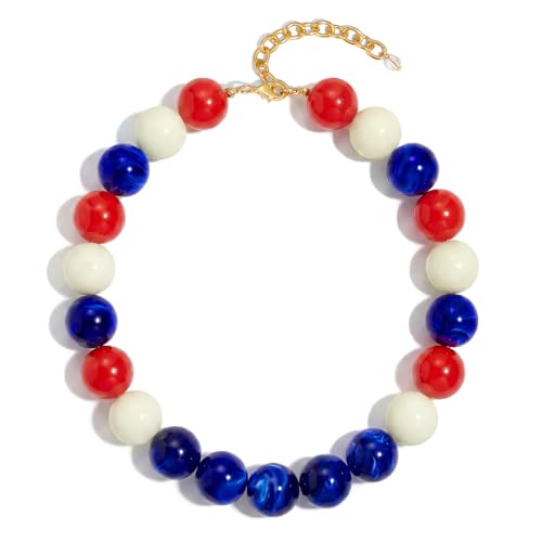 Chunky Beaded Necklace for Women Colorful Big Bead Choker Necklace Fashion Trendy Summer Boho Large Bead Statement Necklaces Beach Vocation Holiday Jewelry Gifts - color: American flag Beaded