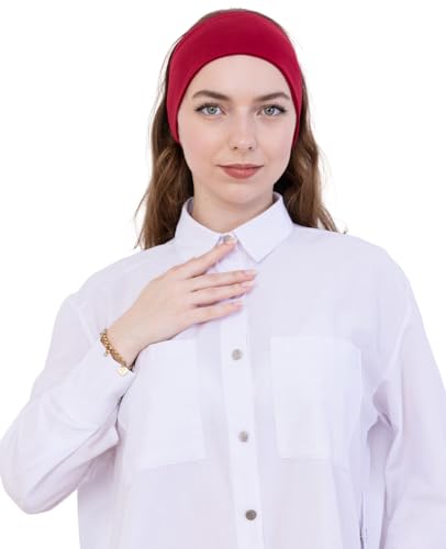Prien Women Cotton Hijab Cap, Stretchy Head Cover, Pre-Sewn Inner Muslim Scarf Undercap, Non Slip Headband for Daily Wear - color: Burgundy