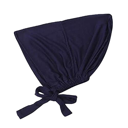 Chiffon Hijab with Undercap Fashion Solid Color Chiffon Head Wraps Under Scarf Caps Muslim Fashion Bandage - color: Dark Blue