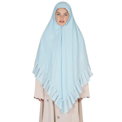 Prayer Hijab for Women Muslim Cotton Blend Lightweight Ruffled Square Scarf - color: Blue