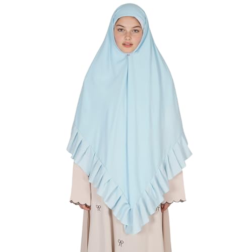 Prayer Hijab for Women Muslim Cotton Blend Lightweight Ruffled Square Scarf - color: Blue