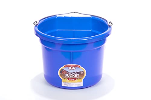 Little Giant® Flat Back Plastic Animal Feed Bucket | Animal Feed Bucket with Metal Handle | Horse Stall Feeding and Watering Supplies (Blue, 8 Quart) - color: Blue, size: 8 Quart