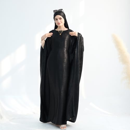 ODIZLI Abayas For Women Muslim Metallic Shiny Hijab Prayer Dress Arabic Kaftan Dubai Turkey Islamic Dress - color: Black, size: Size One