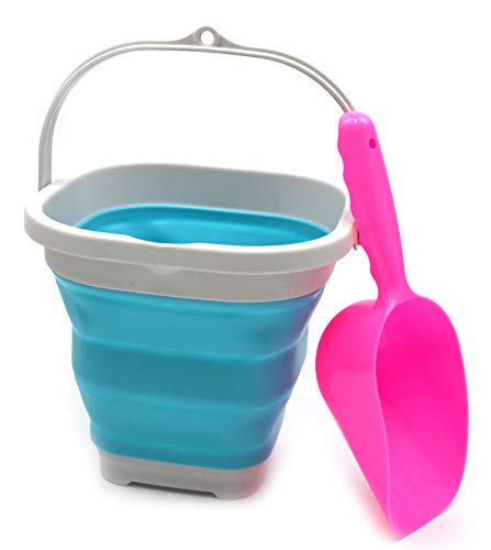 SAMMART 2.6L (0.68 Gallon) Super Mini Sqare Collapsible Plastic Bucket - Foldable Square Tub - Portable Fishing Water Pail - Space Saving Outdoor Waterpot (1, Grey/Bright Blue) - color: Grey/Bright Blue