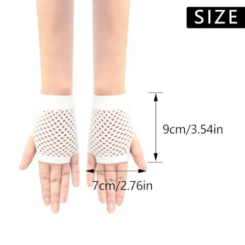 Short Fishnet Gloves for Women Fingerless Mesh Fishing Net Gloves 80s Fish Net Arm Sleeves Halloween Party Cosplay Costume - color: White