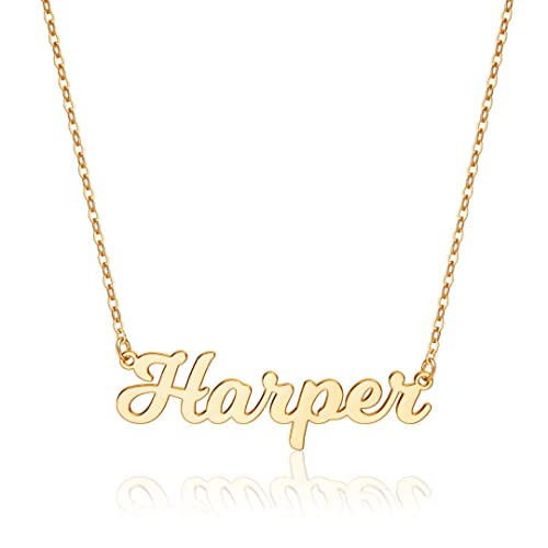Ursteel Custom Name Necklace Personalized, 14K Gold Plated Personalized Name Necklace Dainty Name Plate Necklace Jewelry Personalized Gifts for Women - style: Harper