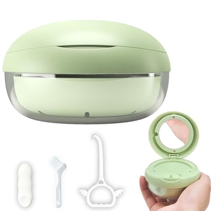 Retainer Case for Cleaning,Denture Bath Case with Strainer Basket No-Leak Mouth Guard Cute with Retainer Removal Tool and Brush(Green Hanburger) - color: Green Hanburger