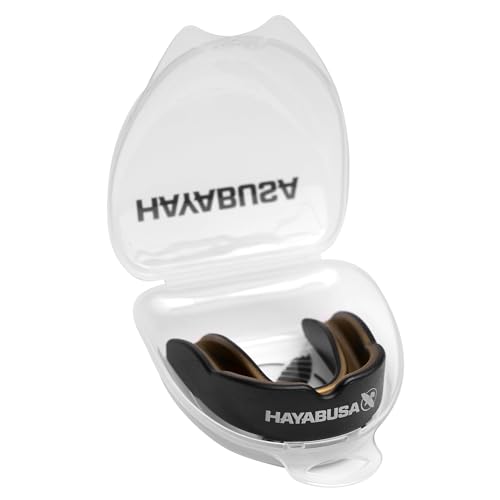 Hayabusa Combat Sports Mouth Guard Youth, Kids and Adult Sizes Comes with Case - Black/Gold, Adult - color: Black/Gold, size: Adult