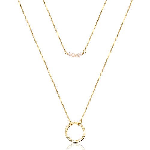 Turandoss Dainty Layered Choker Necklace, Handmade Y Pendant Necklace Multilayer Bar Disc Necklace Adjustable Layering Choker Necklaces for Women - style: 2PCS - simulated Pearls&Circle