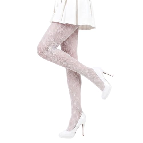 Millennials In Motion Sheer Elegance Patterned Tights - color: White Heart