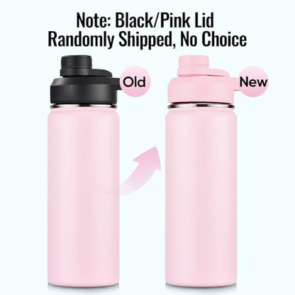 Fijinhom Insulated Water Bottle with Handle, 304 Stainless Steel Water Bottles with Wide Mouth, Double Wall Vacuum Sports Water Bottle, BPA Free, Keep Cold and Hot, 18 Ounces, Pink - color: Pink, size: 18 Ounces