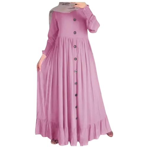 Abaya Ladies Muslim Dress Long Sleeve Maxi Islamic Kaftan Dubai Robe Modest Ramadan Eid Belted Solid Color A9 - color: Red, size: X-Large