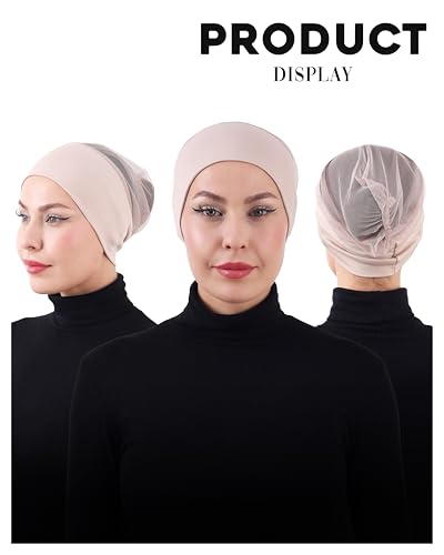 FabNest Chemo Headwear for Men & Women Breathable Cotton Blend Non Slip Cap - color: Light Beige