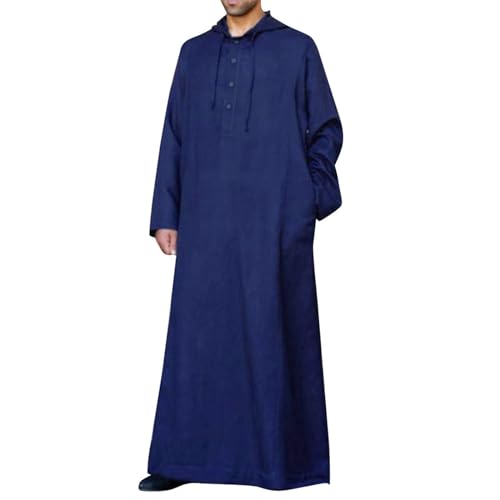 Generic Caftans for Men Long Sleeve Kaftan Thobe V Neck Men Thobe with Pocket Big and Tall Kaftan Muslim Men Thobe - color: Blue-2, size: 4X-Large