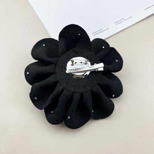 FUTIMELY Dainty Satin Fabric Rose Flower Large Brooch Pin Handmade Big Camellia Brooch Lapel Pins Wedding Party Dance Banquet Dress Suit Ceremony Clothes Accessories Jewelry Gifts for Women (Black1)