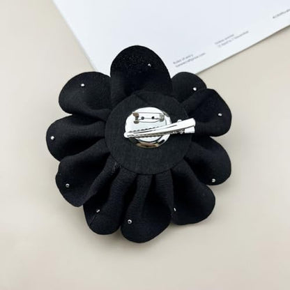 FUTIMELY Dainty Satin Fabric Rose Flower Large Brooch Pin Handmade Big Camellia Brooch Lapel Pins Wedding Party Dance Banquet Dress Suit Ceremony Clothes Accessories Jewelry Gifts for Women (Black1)