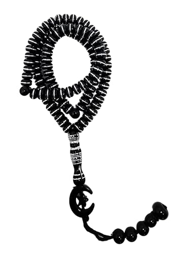 Islam Tasbih 99 비즈 AMN-464 무슬림 기도 디크르 미바하 다채로운 묵주 달 별 장식 태슬 이드 라마단 선물 - color: 블랙.