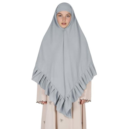 Prayer Hijab for Women Muslim Cotton Blend Lightweight Ruffled Square Scarf - color: Gray