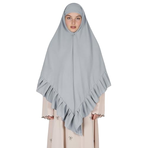 Prayer Hijab for Women Muslim Cotton Blend Lightweight Ruffled Square Scarf - color: Gray