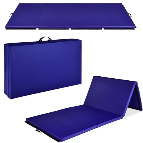 Best Choice Products 10ftx4ftx2in Folding Gym Mat 4-Panel Exercise Gymnastics Aerobics Workout Fitness Floor Mats w/Carrying Handles - color: Dark Blue
