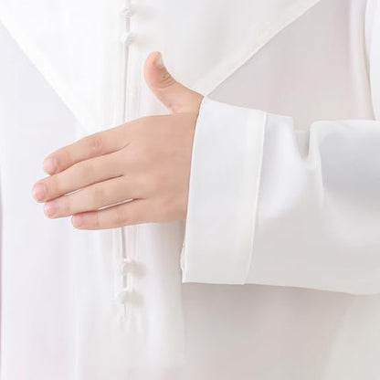 Kids Arabic Thobes for Boys Muslim Thobe Long Sleeve Kaftan Islamic Prayer Dress Kids Dubai Robe Burkas Ramadan Eid Outfit - color: White, size: 9-10 Years