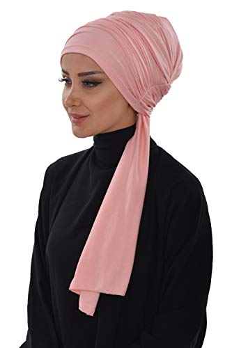 Aisha's Design Instant Hijab Scarves for Women, 95% Cotton Pretied Bonnet Turban Easy to Wear Cotton Headscarf - color: Powder Pink