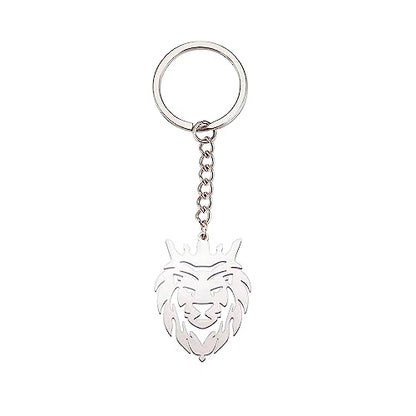 Dreamtimes Lion With King Crown Keychain for Men Stainless Steel Lion Punk Rock Keychain Bag Car Key Pendant Keychain - color: Silver-1