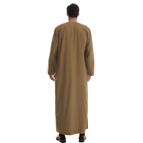 Lenmipot Men's Muslim Clothes Durable Kaftan Robe Dubai Long Gown Ethnic Clothes,1pc Soft Robe - color: G Brown, size: Medium