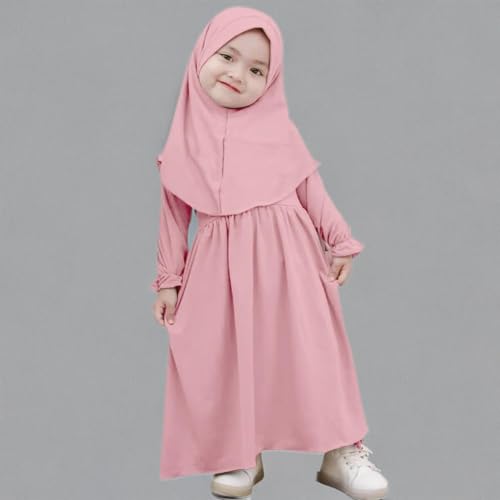 ODASDO Newborn Infant Baby Girls Muslim Abaya Prayer Dress with Hijab Middle East Arabian Dubai Robe Ramadan Eid Clothes - color: Pink, size: 2-3 Years